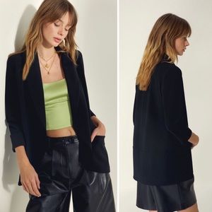Aritzia Wilfred Blazer Jacket Chevalier Black Open Front Crepe Size 8